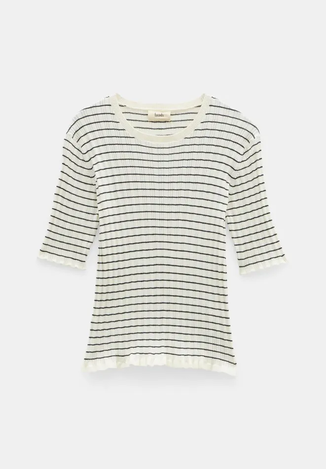 Hush Tops and Tshirts Women Brett Cotton Striped Knitted Top Ecru Black Stripe Hush Tops and Tshirts Women Brett Cotton Striped Knitted Top Ecru Black Stripe