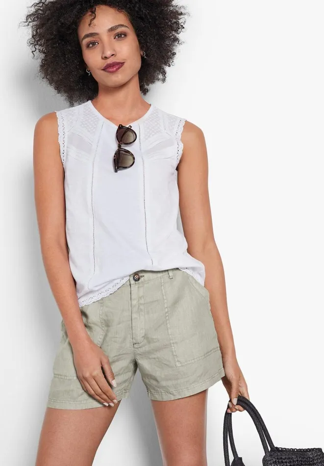 Hush Tops and Tshirts Women Broderie Cotton Tank Top White Hush Tops and Tshirts Women Broderie Cotton Tank Top White
