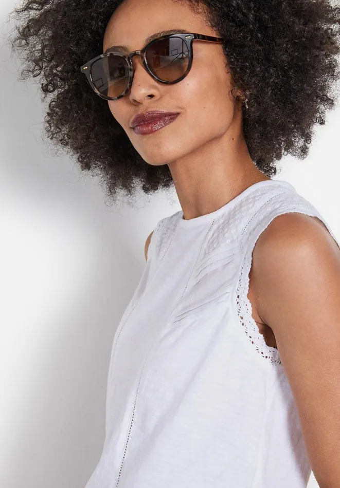 Hush Tops and Tshirts Women Broderie Cotton Tank Top White Hush Tops and Tshirts Women Broderie Cotton Tank Top White