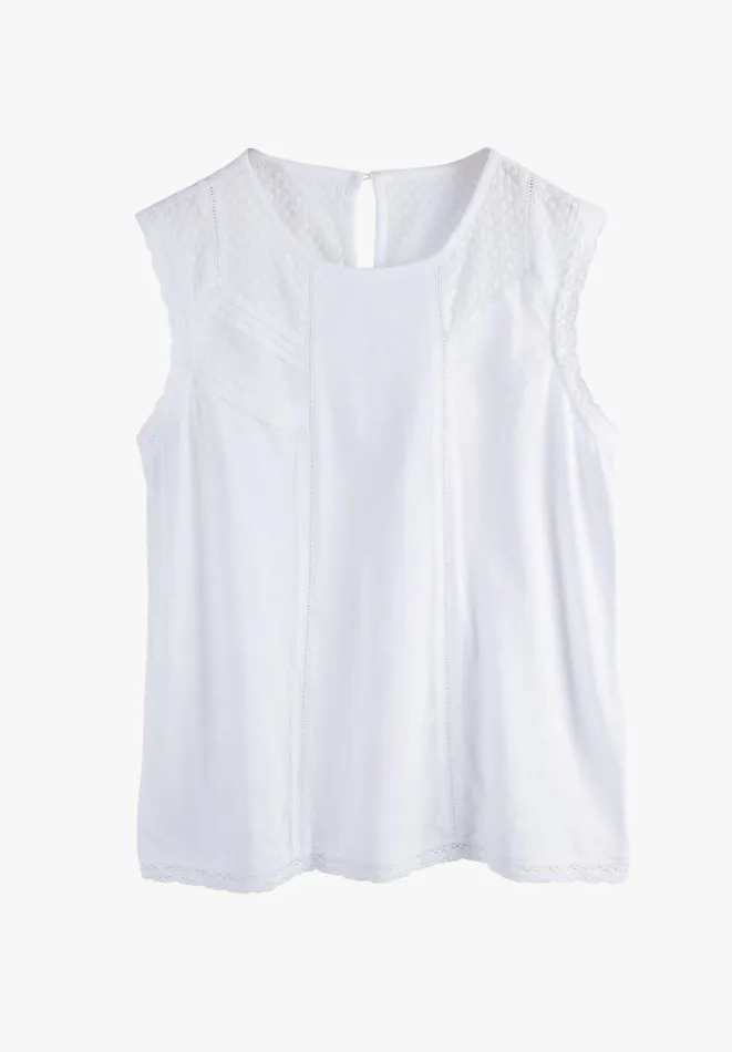 Hush Tops and Tshirts Women Broderie Cotton Tank Top White Hush Tops and Tshirts Women Broderie Cotton Tank Top White