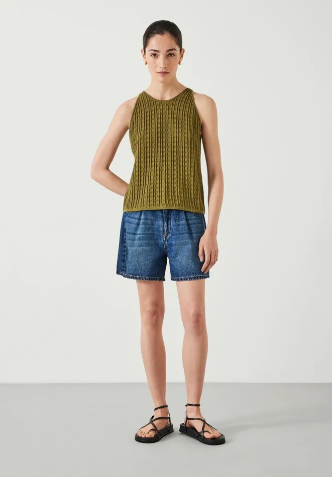 Hush Tops and Tshirts Women Cadi Wave Stitched Knitted Vest Top Olive Green Hush Tops and Tshirts Women Cadi Wave Stitched Knitted Vest Top Olive Green