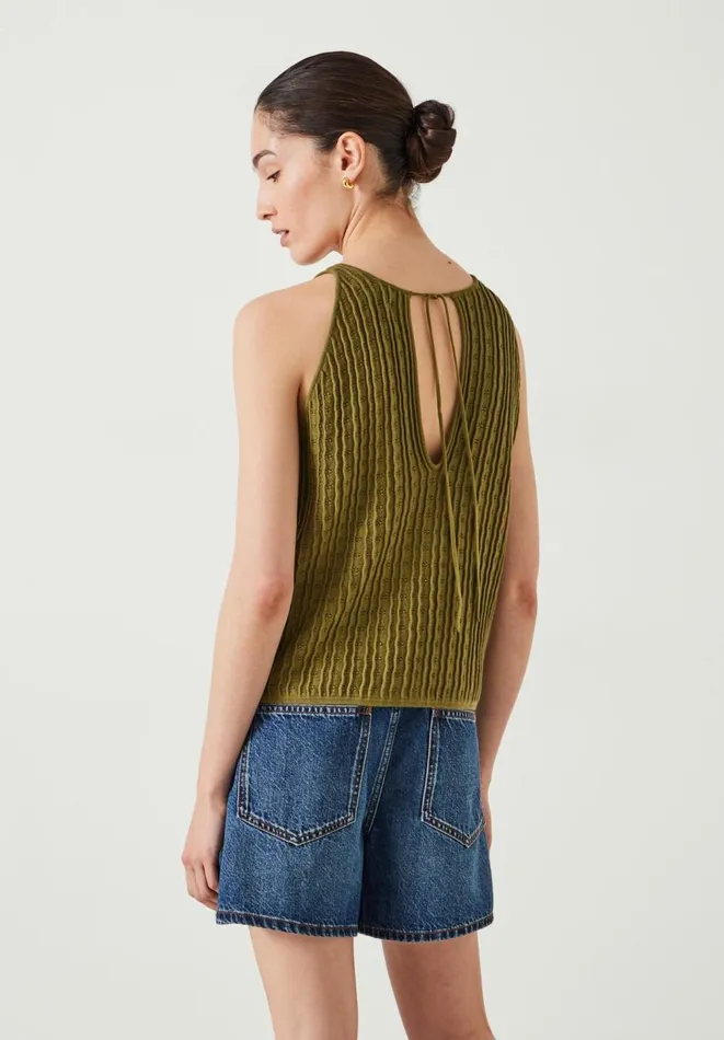 Hush Tops and Tshirts Women Cadi Wave Stitched Knitted Vest Top Olive Green Hush Tops and Tshirts Women Cadi Wave Stitched Knitted Vest Top Olive Green