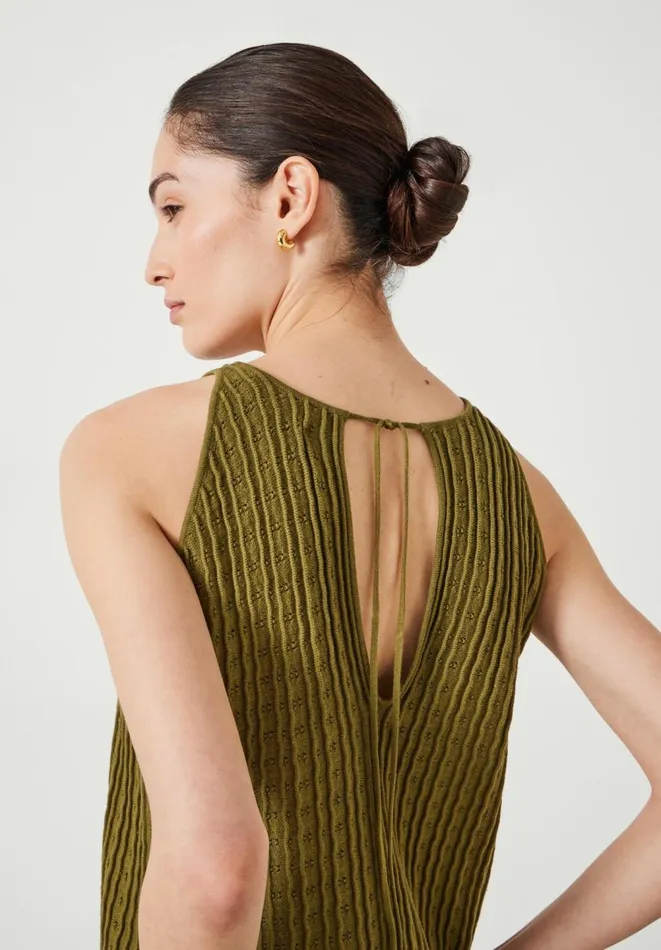 Hush Tops and Tshirts Women Cadi Wave Stitched Knitted Vest Top Olive Green Hush Tops and Tshirts Women Cadi Wave Stitched Knitted Vest Top Olive Green