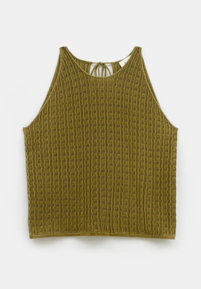 Hush Tops and Tshirts Women Cadi Wave Stitched Knitted Vest Top Olive Green Hush Tops and Tshirts Women Cadi Wave Stitched Knitted Vest Top Olive Green