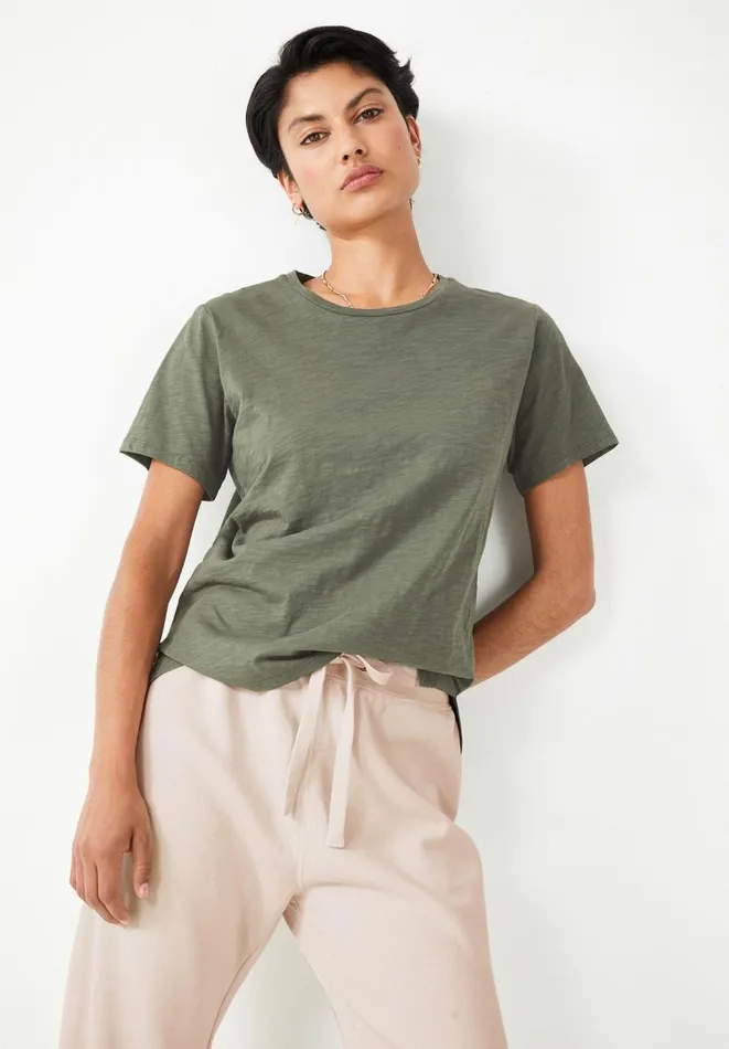 Hush Tops and Tshirts Women Cali Cotton Slub Crew Tee Khaki