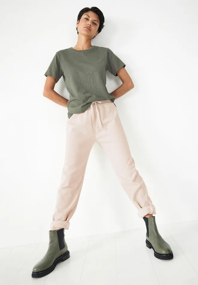 Hush Tops and Tshirts Women Cali Cotton Slub Crew Tee Khaki Hush Tops and Tshirts Women Cali Cotton Slub Crew Tee Khaki