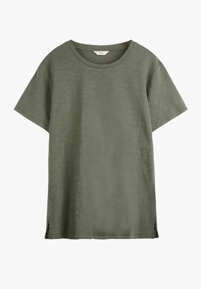 Hush Tops and Tshirts Women Cali Cotton Slub Crew Tee Khaki Hush Tops and Tshirts Women Cali Cotton Slub Crew Tee Khaki