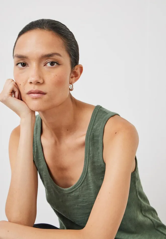 Hush Tops and Tshirts Women Cotton Slub Tank Top Khaki Hush Tops and Tshirts Women Cotton Slub Tank Top Khaki