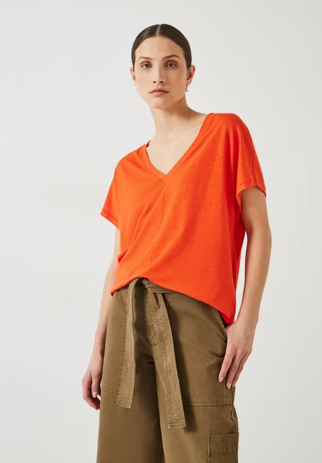 Hush Tops and Tshirts Women Danny Linen VNeck TShirt Red