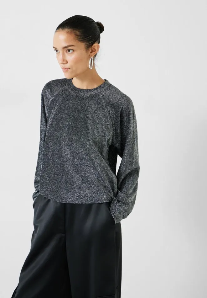Hush Tops and Tshirts Women Darcy Raglan Sleeve Sparkle Sweatshirt Silver Lurex Hush Tops and Tshirts Women Darcy Raglan Sleeve Sparkle Sweatshirt Silver Lurex