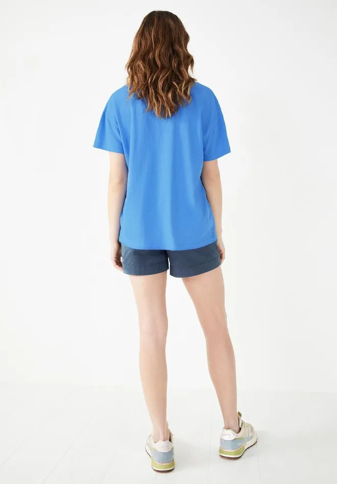 Hush Tops and Tshirts Women Deep V Linen Blend Tee Blue Hush Tops and Tshirts Women Deep V Linen Blend Tee Blue