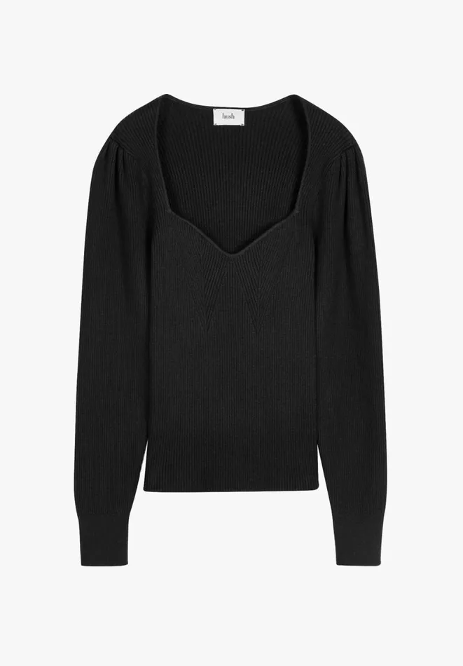 Hush Tops and Tshirts Women Engineered Rib Knitted Top Black Hush Tops and Tshirts Women Engineered Rib Knitted Top Black