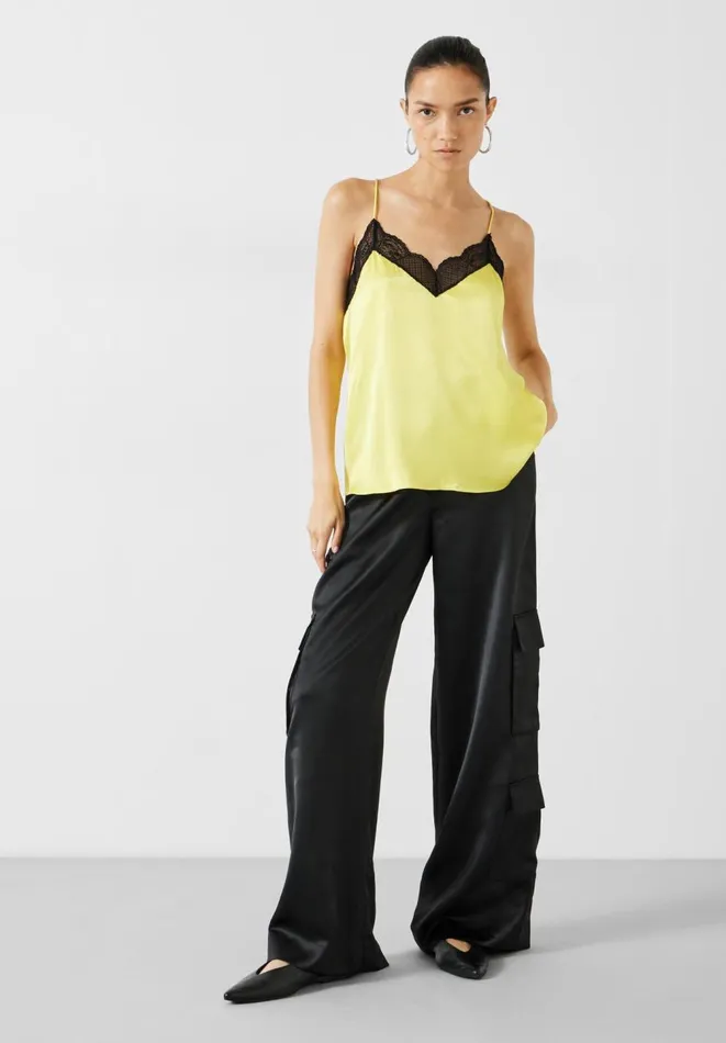 Hush Tops and Tshirts Women Estella Satin Lace Cami Yellow Hush Tops and Tshirts Women Estella Satin Lace Cami Yellow