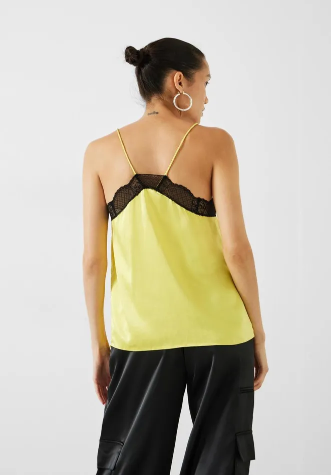 Hush Tops and Tshirts Women Estella Satin Lace Cami Yellow Hush Tops and Tshirts Women Estella Satin Lace Cami Yellow
