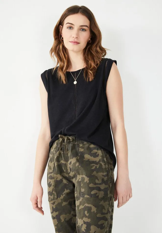 Hush Tops and Tshirts Women Fia Linen Blend Vest Black Hush Tops and Tshirts Women Fia Linen Blend Vest Black