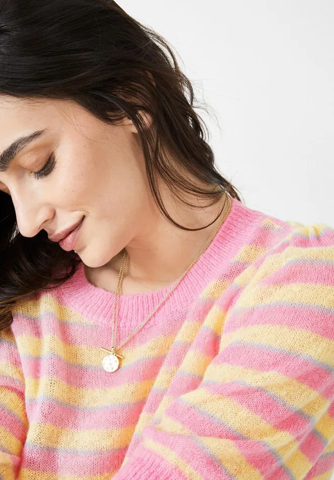 Hush Tops and Tshirts Women Flori Wool Blend Striped TShirt Soft Pinkyellowblue Hush Tops and Tshirts Women Flori Wool Blend Striped TShirt Soft Pinkyellowblue