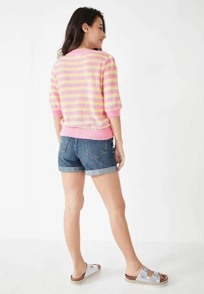 Hush Tops and Tshirts Women Flori Wool Blend Striped TShirt Soft Pinkyellowblue Hush Tops and Tshirts Women Flori Wool Blend Striped TShirt Soft Pinkyellowblue