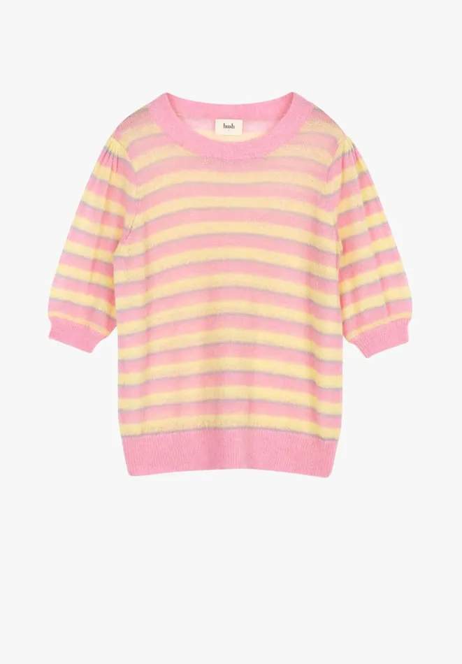 Hush Tops and Tshirts Women Flori Wool Blend Striped TShirt Soft Pinkyellowblue Hush Tops and Tshirts Women Flori Wool Blend Striped TShirt Soft Pinkyellowblue