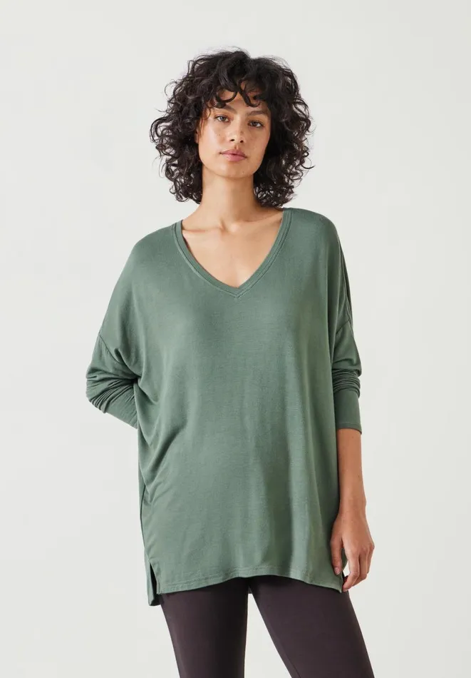 Hush Tops and Tshirts Women Gillian Wide Jersey V Neck Top Khaki