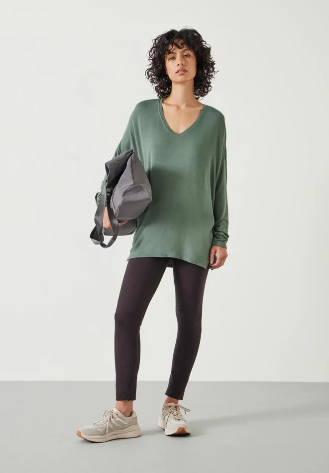Hush Tops and Tshirts Women Gillian Wide Jersey V Neck Top Khaki Hush Tops and Tshirts Women Gillian Wide Jersey V Neck Top Khaki