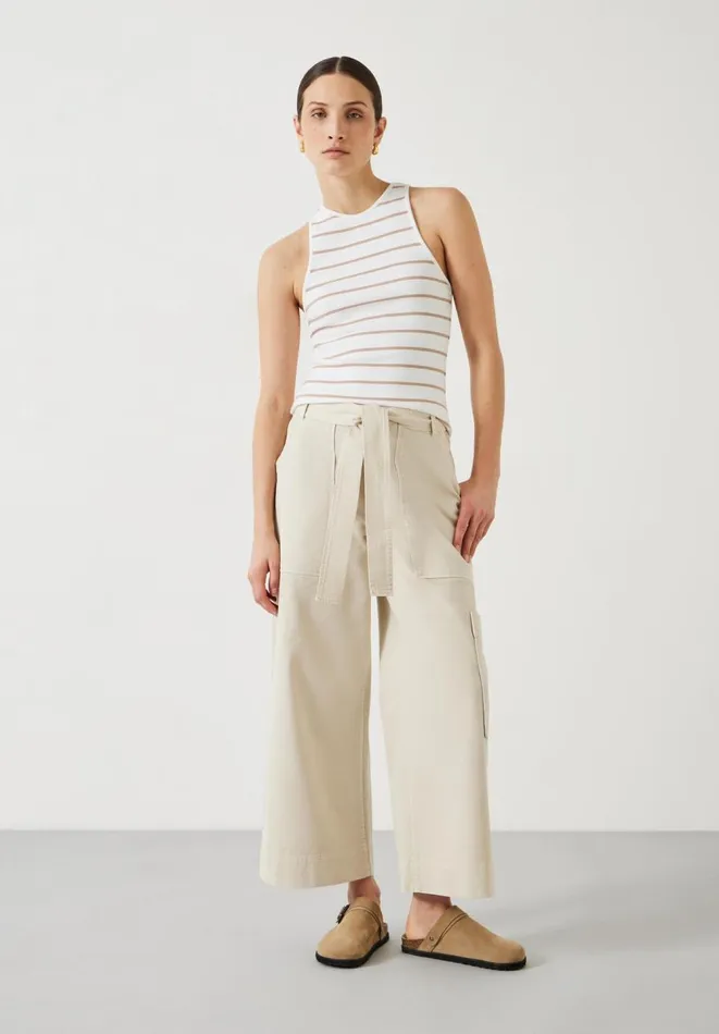 Hush Tops and Tshirts Women Ines Striped Cotton Ribbed Vest White Hush Tops and Tshirts Women Ines Striped Cotton Ribbed Vest White