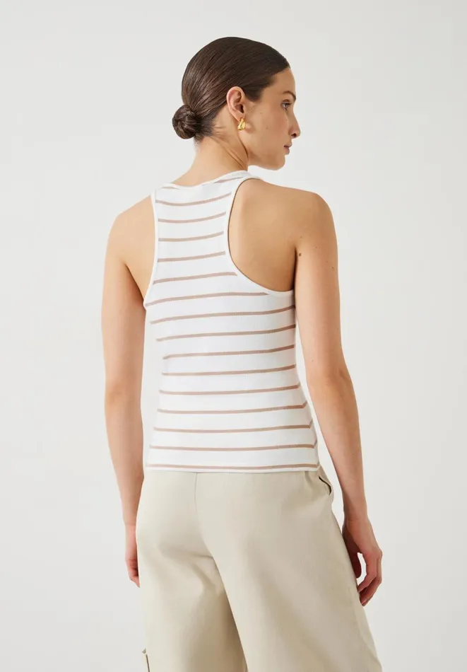 Hush Tops and Tshirts Women Ines Striped Cotton Ribbed Vest White Hush Tops and Tshirts Women Ines Striped Cotton Ribbed Vest White