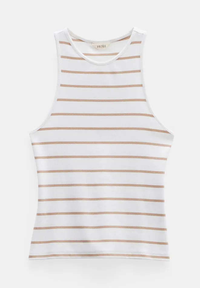 Hush Tops and Tshirts Women Ines Striped Cotton Ribbed Vest White Hush Tops and Tshirts Women Ines Striped Cotton Ribbed Vest White