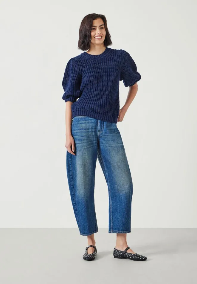 Hush Tops and Tshirts Women Jessie Cotton Puff Sleeve Ribbed Top Navy Hush Tops and Tshirts Women Jessie Cotton Puff Sleeve Ribbed Top Navy