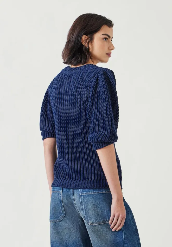 Hush Tops and Tshirts Women Jessie Cotton Puff Sleeve Ribbed Top Navy Hush Tops and Tshirts Women Jessie Cotton Puff Sleeve Ribbed Top Navy