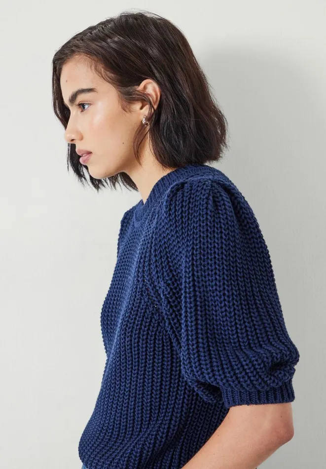 Hush Tops and Tshirts Women Jessie Cotton Puff Sleeve Ribbed Top Navy Hush Tops and Tshirts Women Jessie Cotton Puff Sleeve Ribbed Top Navy
