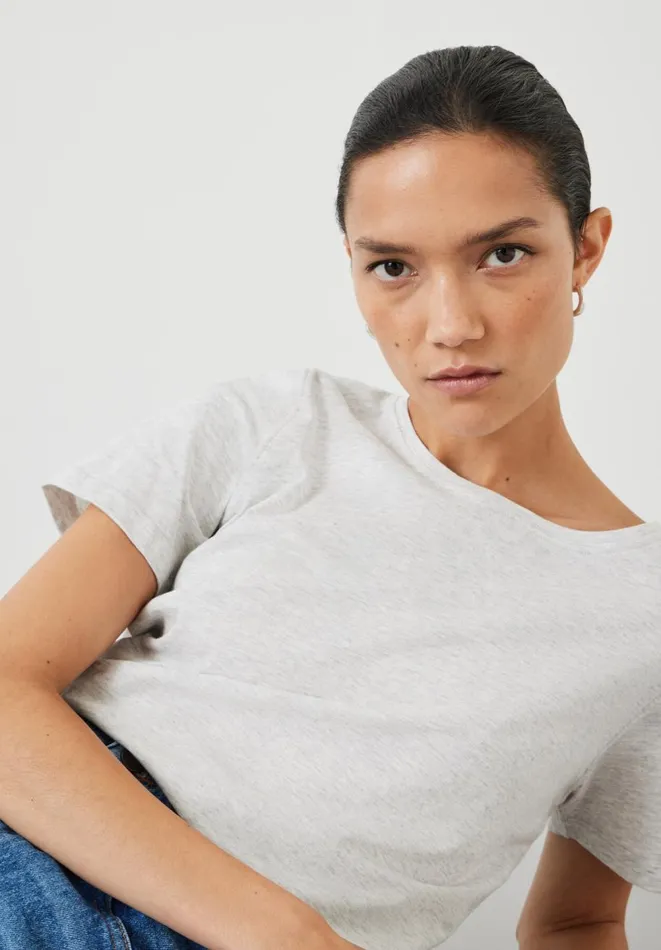 Hush Tops and Tshirts Women Kali Cotton Crew TShirt Lightest Grey Marl Hush Tops and Tshirts Women Kali Cotton Crew TShirt Lightest Grey Marl