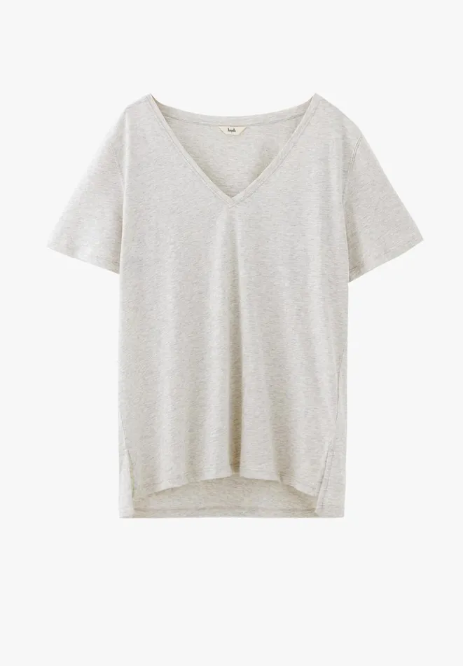Hush Tops and Tshirts Women Kali Cotton Slub VNeck TShirt Lightest Grey Marl Hush Tops and Tshirts Women Kali Cotton Slub VNeck TShirt Lightest Grey Marl