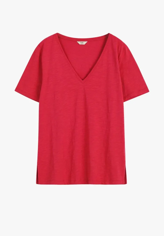 Hush Tops and Tshirts Women Kali Cotton Slub VNeck TShirt Vibrant Red Hush Tops and Tshirts Women Kali Cotton Slub VNeck TShirt Vibrant Red