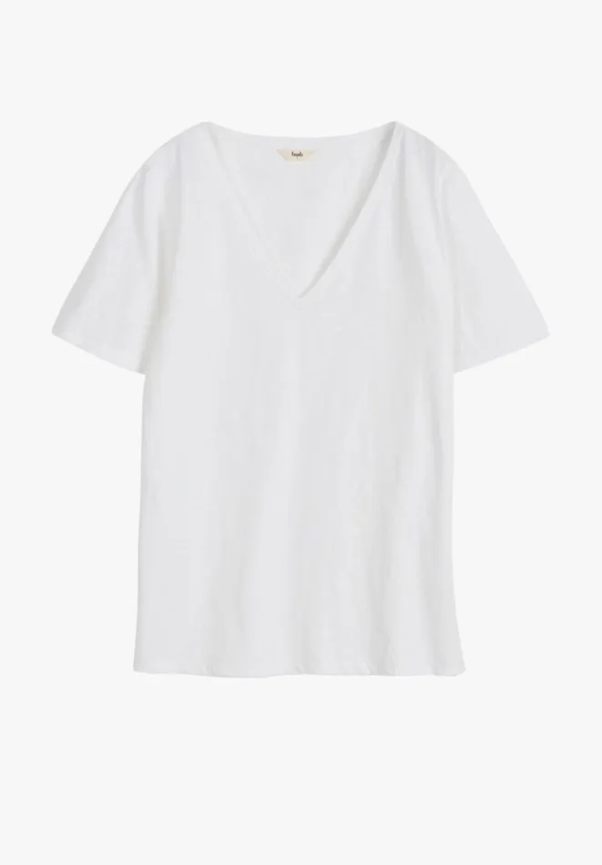 Hush Tops and Tshirts Women Kali Cotton Slub VNeck TShirt White Hush Tops and Tshirts Women Kali Cotton Slub VNeck TShirt White