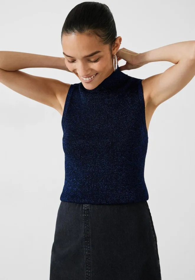 Hush Tops and Tshirts Women Kerrie Metallic Knitted Vest Midnight Navyblue Metallic Hush Tops and Tshirts Women Kerrie Metallic Knitted Vest Midnight Navyblue Metallic