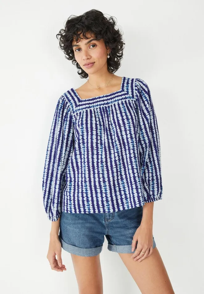 Hush Tops and Tshirts Women Keyleigh Square Neck Top Shibori Stripe Navy