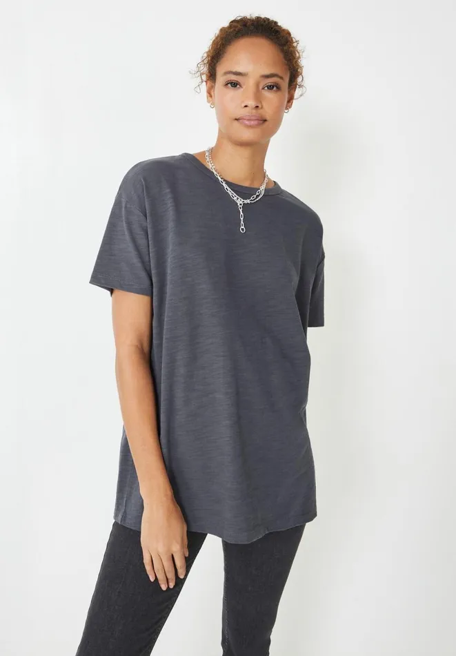 Hush Tops and Tshirts Women Longline Cotton TShirt Washed Black