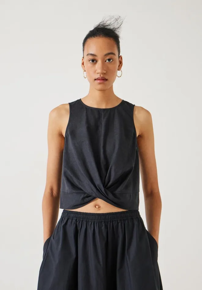 Hush Tops and Tshirts Women Maggie Twist Front Linen Top Black