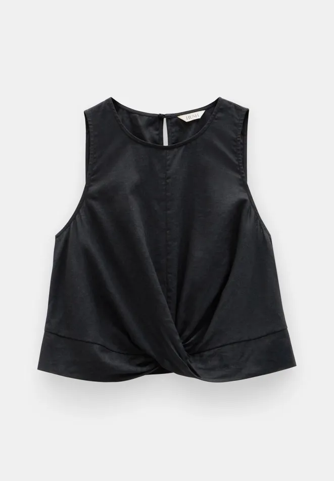 Hush Tops and Tshirts Women Maggie Twist Front Linen Top Black Hush Tops and Tshirts Women Maggie Twist Front Linen Top Black