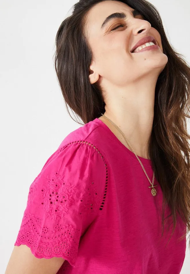 Hush Tops and Tshirts Women Nola Broderie TShirt Fuchsia Pink Hush Tops and Tshirts Women Nola Broderie TShirt Fuchsia Pink