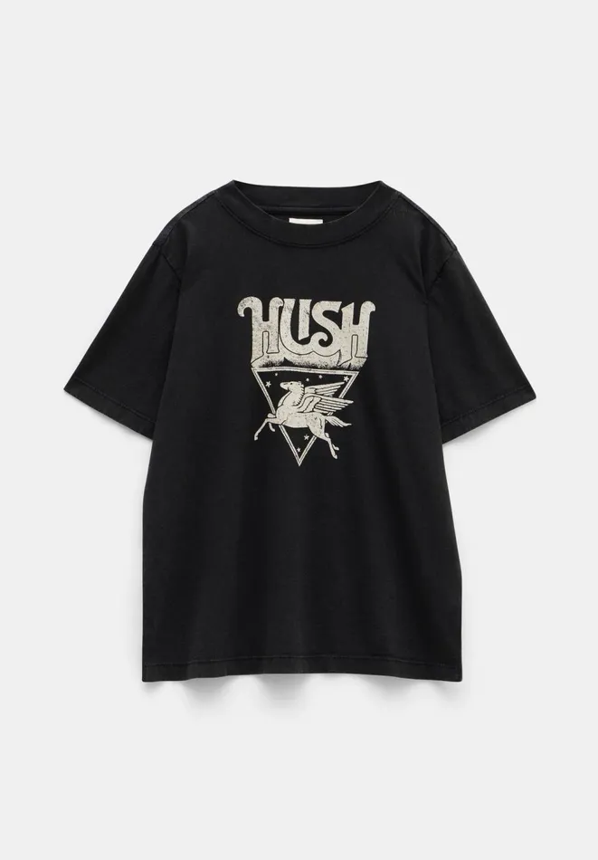 Hush Tops and Tshirts Women Pegasus Oversized Graphic Cotton TShirt Black Onyx Hush Tops and Tshirts Women Pegasus Oversized Graphic Cotton TShirt Black Onyx