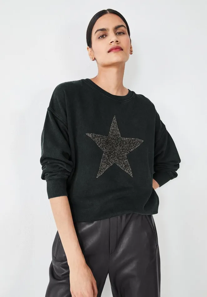 Hush Tops and Tshirts Women Remi Rhinestone Sweatshirt Black Multi Hush Tops and Tshirts Women Remi Rhinestone Sweatshirt Black Multi