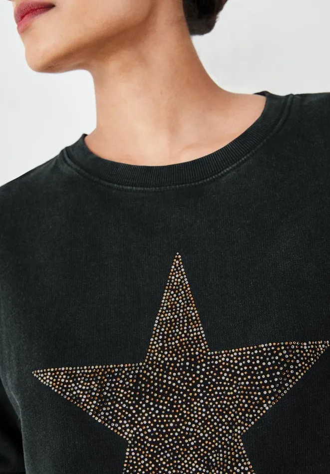 Hush Tops and Tshirts Women Remi Rhinestone Sweatshirt Black Multi Hush Tops and Tshirts Women Remi Rhinestone Sweatshirt Black Multi