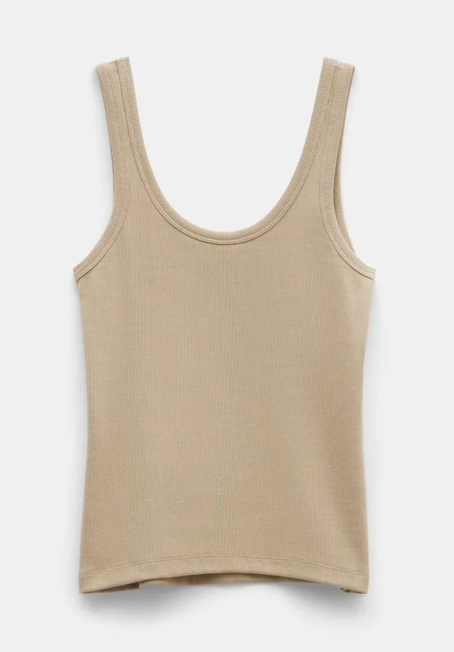 Hush Tops and Tshirts Women Ribbed Low Scoop Fitted Vest Latte Hush Tops and Tshirts Women Ribbed Low Scoop Fitted Vest Latte