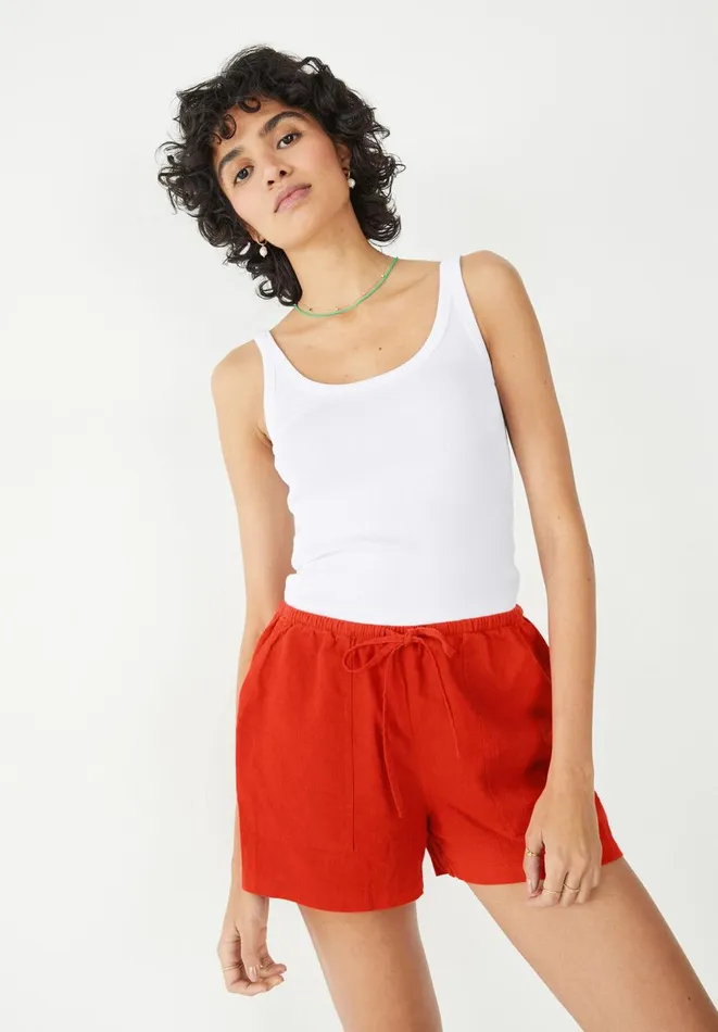 Hush Tops and Tshirts Women Ribbed Low Scoop Fitted Vest White