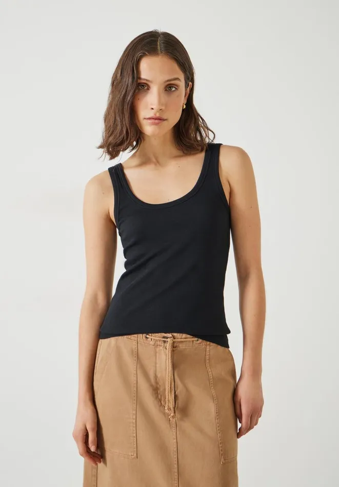 Hush Tops and Tshirts Women Seth Low Scoop Ribbed Vest Black