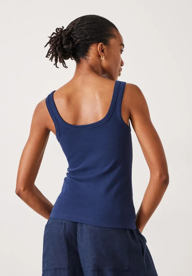 Hush Tops and Tshirts Women Seth Low Scoop Ribbed Vest Navy Hush Tops and Tshirts Women Seth Low Scoop Ribbed Vest Navy