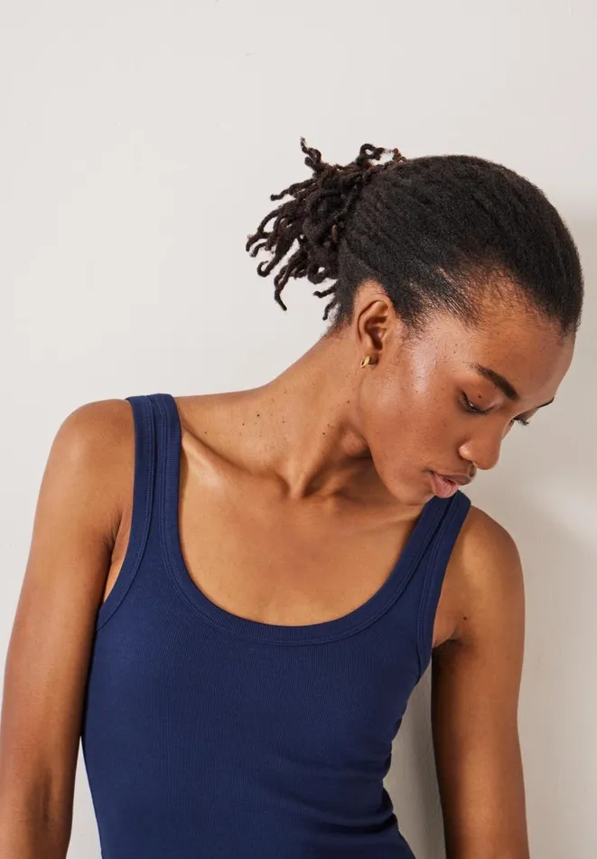 Hush Tops and Tshirts Women Seth Low Scoop Ribbed Vest Navy Hush Tops and Tshirts Women Seth Low Scoop Ribbed Vest Navy