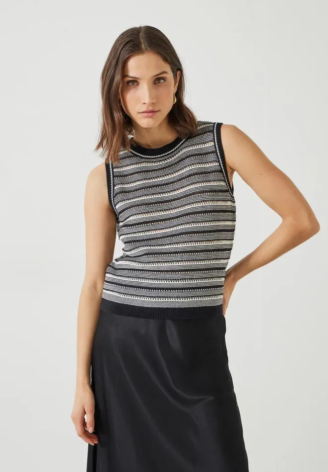 Hush Tops and Tshirts Women Shannon Textured Knitted Tank Top Black Soft White Hush Tops and Tshirts Women Shannon Textured Knitted Tank Top Black Soft White