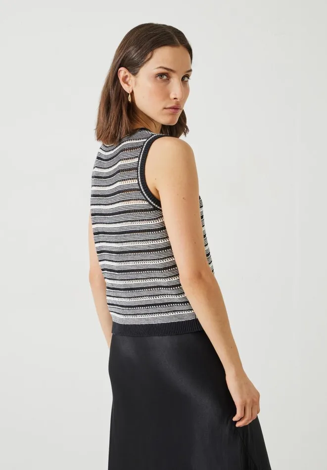 Hush Tops and Tshirts Women Shannon Textured Knitted Tank Top Black Soft White Hush Tops and Tshirts Women Shannon Textured Knitted Tank Top Black Soft White